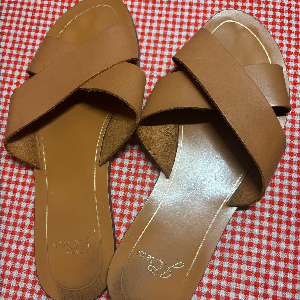 JCrew Brown Leather Slide Sandals
